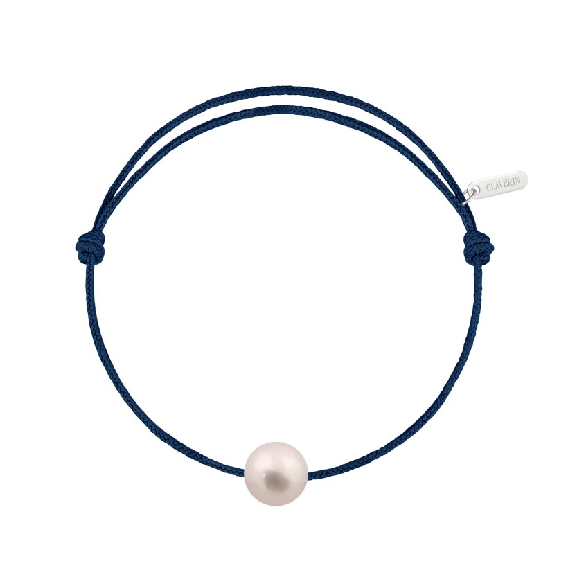 Bracelet Claverin simply pearly sur cordon bleu marine en argent et perle blanche